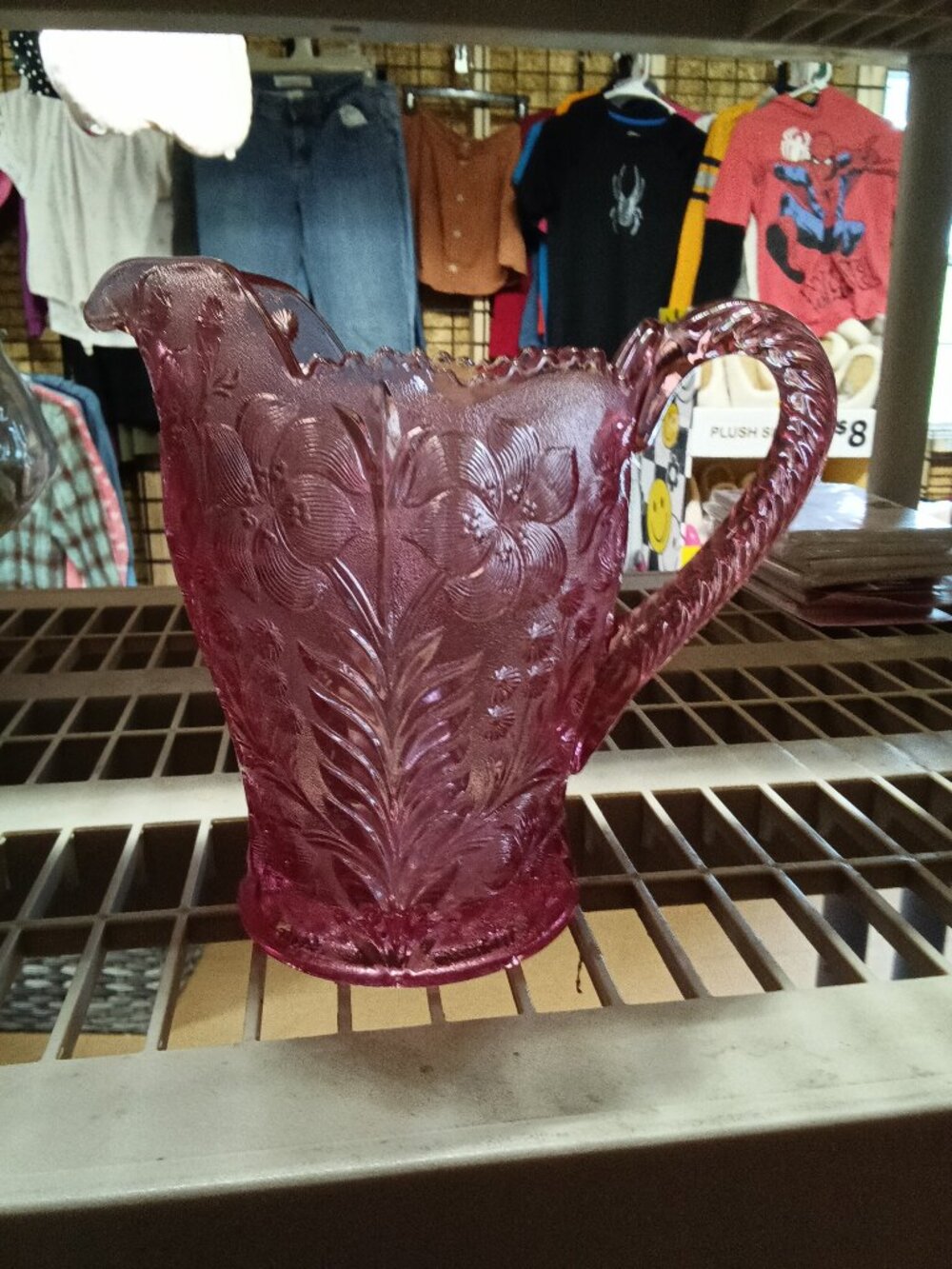 Vintage Pink Glass Pitcher with Floral Design - 25% Off When You Bundle 5+ Items